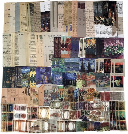 200PCS Vintage Scrapbooking Supplies Kit for Journaling,Bullet Journals Junk Journal Planners Aesthetic Cottagecore Room Decor Wall Art Collage Album(Artistic)