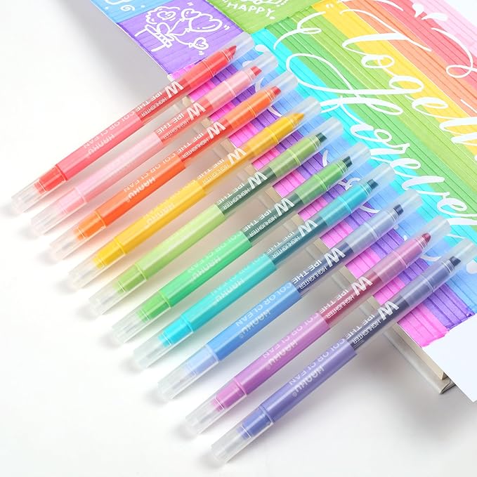 Erasable Highlighters,10 Colors,Cute Erasable Highlighter for Bibles Journaling Supplies,Pastel Highlighters Assorted Colors,Soft Chisel Tip No Bleed Through,Aesthetic Highlighters Erasable