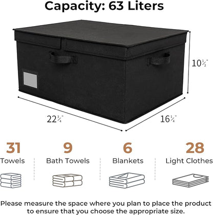 GRANNY SAYS Fabric Storage Bin with Lid, Linen Closet Organizers and Storage Baskets, Large Storage Box, Clothes Bins for Closet Organizing, Jumbo, Black, 1-Pack