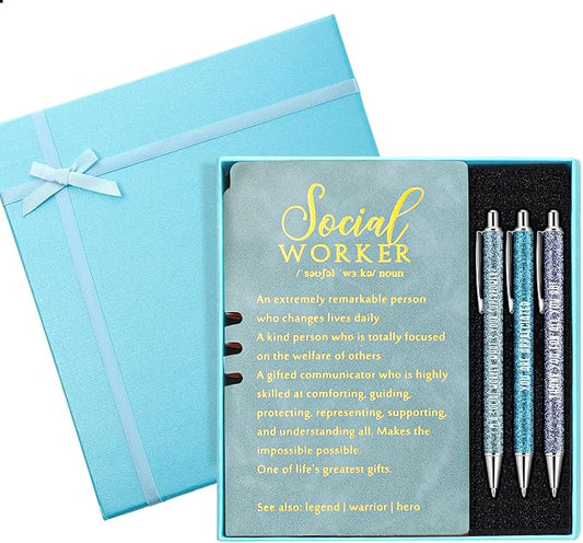 5 Pcs Employee Appreciation Gift Leather Journal Notebook 3 Ballpoint Pens with Box Thank You for Boss Emergency Nurses Medical Assistant Lady Coworker Social Worker Teacher(Blue)