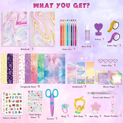 QIYVLOS 2 Pack DIY Journal Kit for Girls, Journaling Diary Toys for Ages 8-13, Arts and Crafts Birthday Stationary Set Gifts for Teen Girls Ages 8 9 10 11 12 13 14 Year Old
