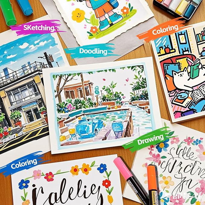 WINSONS 60 Colors Acrylic Paint Markers, Dual Tip with Fine Tip and Brush Tip Pens for Rock Painting Supplies, Canvas, Wood, Calligraphy, Metal, Ceramic, Glass, DIY Crafts Art Supplies Kit