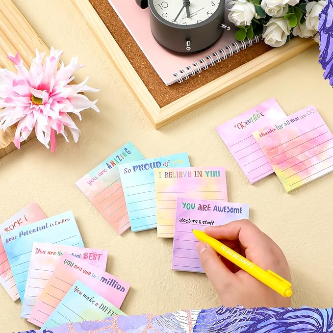 Yinder 12 Pcs Employee Appreciation Sticky Notes Xmas Gift Bulk Motivation Note Pads Mini Inspirational Note Gift for Teacher Nurse Staff Coworker Office Supply 3 x 3'' (Appreciation,Watercolor)