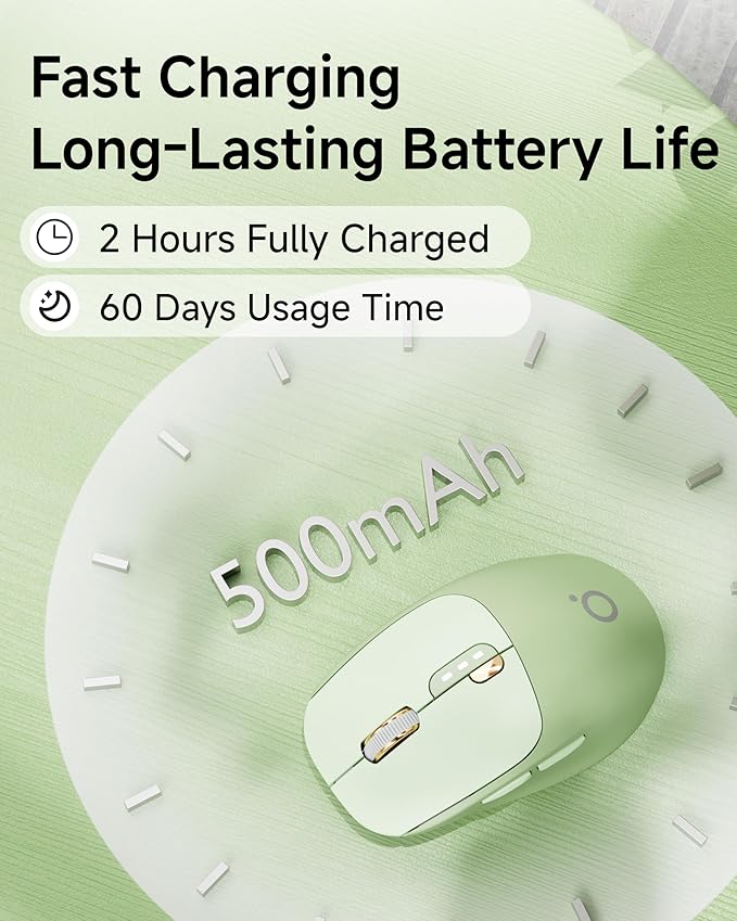 EWEADN Q5 Wireless Mouse, Bluetooth & 2.4G Quiet Computer Mouses with 1600 DPI, Battery Level Display, Ergonomic Office Mouse,6 Button Portable Cute Cordless Mice for Laptop/PC/Mac- Green