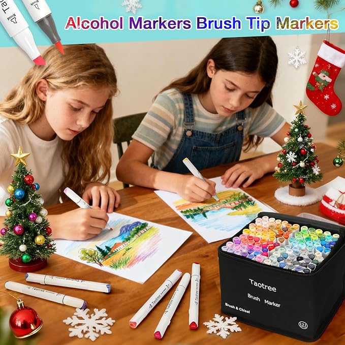 Taotree Alcohol Brush Markers Art Supplies, 121 Colors Dual Tip Art Coloring Markers Pens, Brush & Chisel Tip Sketch Pens, Drawing Supplies Gift for Artist Adult Coloring Book Painting, Sketching