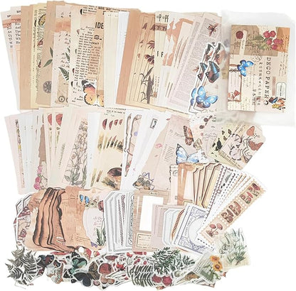 200PCS Vintage Scrapbooking Supplies Kit for Journaling, Scrapbook Sticker Paper Pack for for Bullet Journals Junk Journal Planners Aesthetic Cottagecore Room Decor Wall Art Collage Album (Nature)