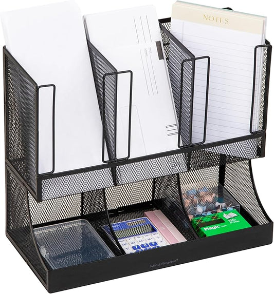 Mind Reader Multipurpose Countertop Organizer, Office Breakroom and Desktop Storage, Metal Mesh, Black