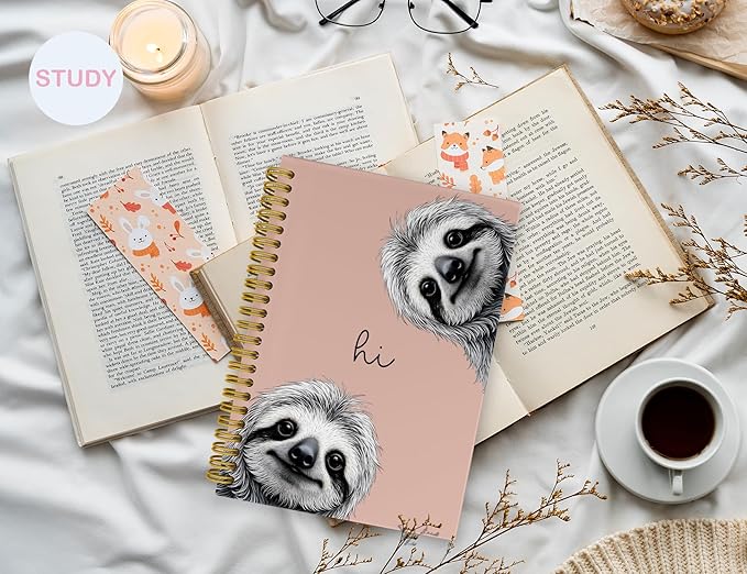 Sloth Notebook Journal,Pink Cute Animal Notebook Journal for School Women Teen Girls Kids,Gifts for Sloth Lovers,Hardcover Spiral Notebooks for Work Notes Journaling,5.5x8.3 Inch