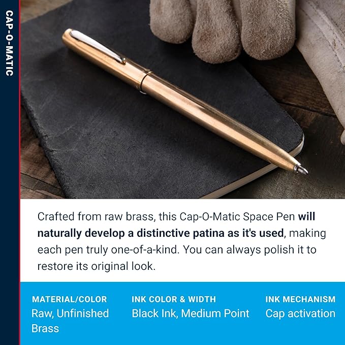 FISHER Space Pen Brass Alloy Cap-O-Matic Pen, Ballpoint, Polished Brass, Black Ink