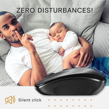 Silent Wireless Mouse for Laptop Small Compact Cordless Computer Mice with USB 2.4 GHz – Quiet Click, 3 DPI Levels, Travel Mouse – Portable for PC, Chromebook [Black]