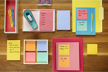 Post-it Super Sticky Lined Notes, 5 Sticky Note Pads, 4x6 in, 2X The Sticking Power, School Supplies, Office Products, Sticky Notes for Vertical Surfaces, Monitors, Walls and Windows, Bright Colors