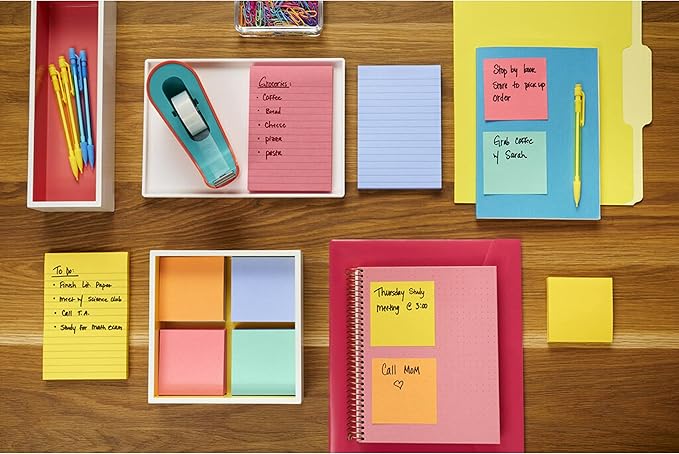 Post-it Super Sticky Lined Notes 4x6 | Bright Colors | Double Sticking Power | 90 Sheets per Pad | 5 Pads, Pack of 8