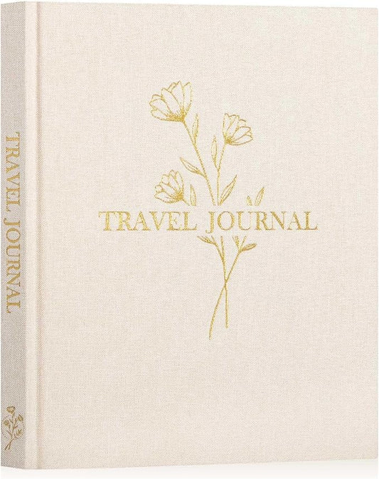 Lanpn Travel Photo Journal Notebook for Women Men, Linen Travel Log Diary Scrapbook Memory Book with Prompts, Anniversary Journals Traveling Gifts (Beige, 110 Pages)