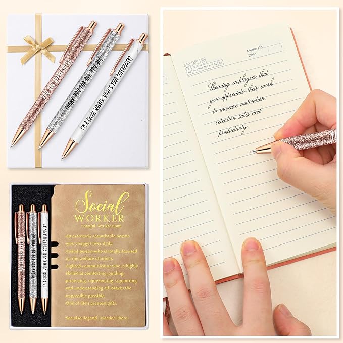 5 Pcs Employee Appreciation Gift Leather Journal Notebook 3 Ballpoint Pens with Box Thank You for Boss Emergency Nurses Medical Assistant Lady Coworker Teacher Social Worker(Khaki)