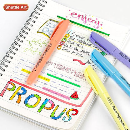 Shuttle Art Highlighters, 15 Colors Pastel Highlighter Pens Assorted Colors, Chisel Tip Dry-Quickly Non-Toxic Highlighter Markers for Adults Kids Highlighting in the Home School Office