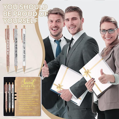 5 Pcs Employee Appreciation Gift Leather Journal Notebook 3 Ballpoint Pens with Box Thank You for Boss Emergency Nurses Medical Assistant Lady Coworker Teacher Social Worker(Khaki)