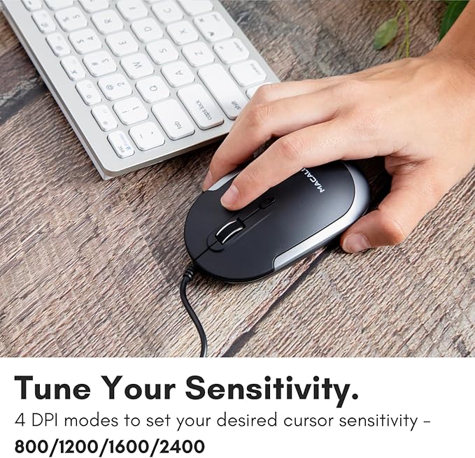 Macally USB Type C Mouse - Slim & Compact Design - USB C Mouse for MacBook Pro iMac PC etc. - Simple 3 Button & Scroll Wheel Layout with DPI Switch - Comfortable Plug & Play Apple Wired Mouse USBC