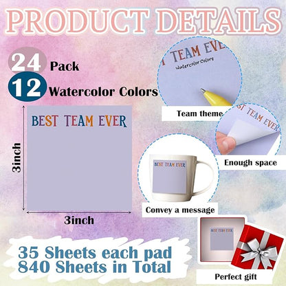 Yinder 24 Pcs Inspirational Sticky Notes Christmas Stocking Stuffers Motivational Sticky Notes Pad Employee Appreciation Gift Bulk for Teacher Nurse Coworker Office 3 x 3'' (Team,Aesthetics)