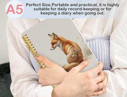 Cute Fox Notebook Journal,Cute Animal Notebook Journal for School Women Teen Girls Kids,Gifts for Fox Lovers,Hardcover Spiral Notebooks for Work Notes Journaling,5.5x8.3 Inch