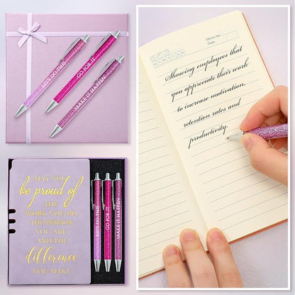 5 Pcs Employee Appreciation Gift Christmas Leather Journal Notebook 3 Ballpoint Pens with Box Thank You for Nurse Medical Assistant Coworker Teacher Social Worker Vet Tech Volunteer(Purple)