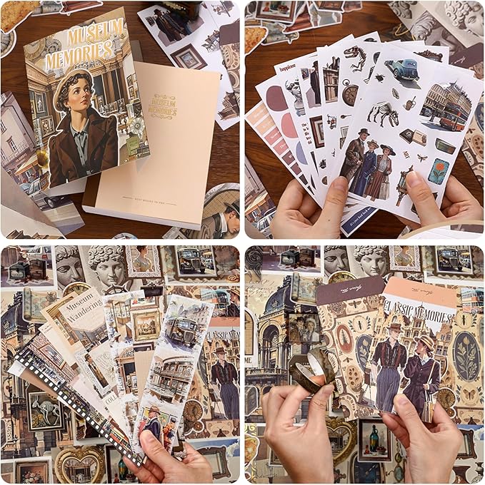 Scrapbooking Supplies Kit: Vintage Aesthetic Scrapbook Kit, Junk Journal Supplies with Scrapbook Stickers Paper, Journaling Supplies, Birthday Craft Gift for Adult Teen Girls Kid, Museum Memories