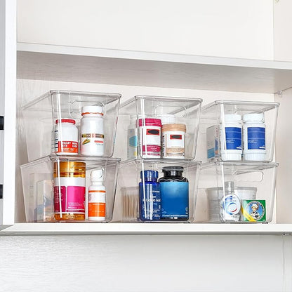 Vtopmart 1 Pack Clear Stackable Storage Bins with Lids, Medium Plastic Containers with Handle for Pantry Organizer and Storage,Perfect for Kitchen,Fridge,Cabinet, Closet,Bathroom Organization