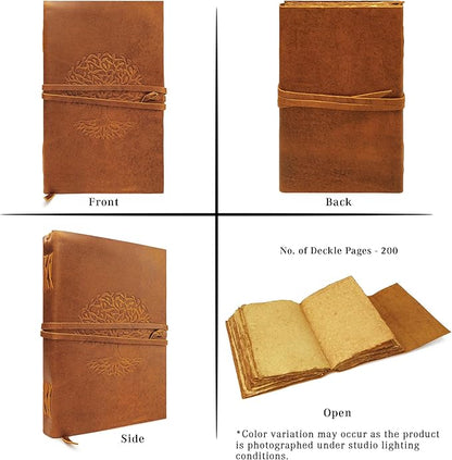 LUXEORIA Tree Of Life Leather Journal for Women and Men, Handcrafted Leather Journal for Writing Womens, Sketchbook, Travel Diary with Unlined Deckle Paper, Tan 8x13