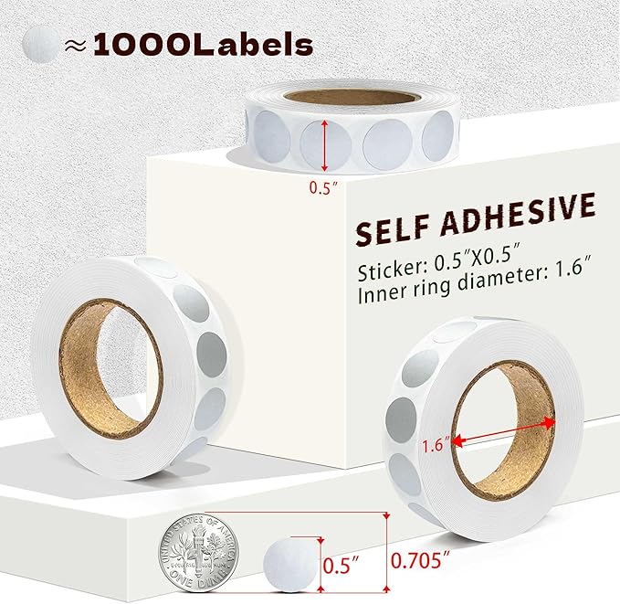 1000PCS Silver Colored Dot Stickers Round Coding Circle Label Stickers 0.5 inch Label in Dispenser Box for Office Classroom