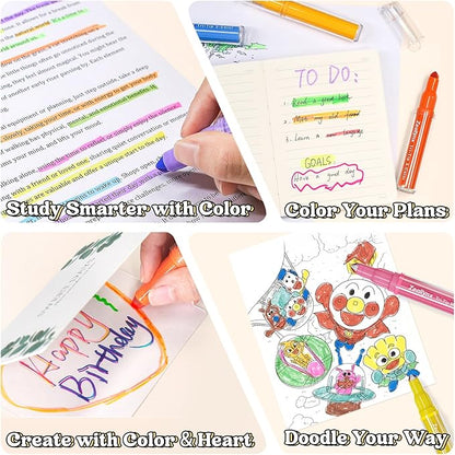 3-in-1 Highlighter Marker Set, 6 Pens with 2 Highlighter Tips & 1 Erasable Tip, Quick-Dry No-Bleed Ink, Multi-Color Markers for Note-Taking, Journaling, Studying & Planner Decoration