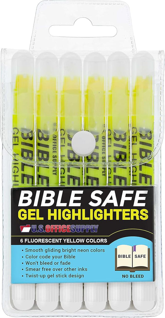 U.S. Office Supply Bible Safe Highlighter Set of 6 Yellow Bright Fluorescent Markers, Dry Bible Highlighters No Bleed, Fade or Smear, Safe Gel Markers, Accessories, Study Guide