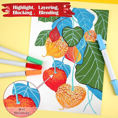 SFAIH Christms Gifts Acrylic Paint Markers, 36 Colors Dual Tips Acrylic Brush Markers With Chisel Tip, Automatic Ink Control, Ultra-High Coverage, No Bleed Ink, Art Supplies for Rock, Canvas, Fabric