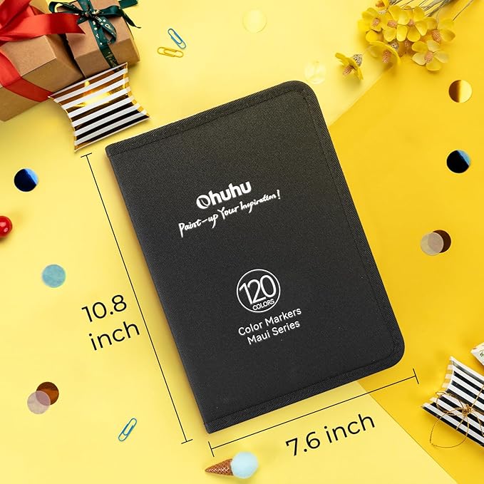 Ohuhu Markers for Adult Coloring Books: 120 Colors Brush Pens Dual Brush Fine Tip Drawing Pens Water-Based Coloring Markers for Calligraphy Bullet Journal with Carrying Case - Maui - Black