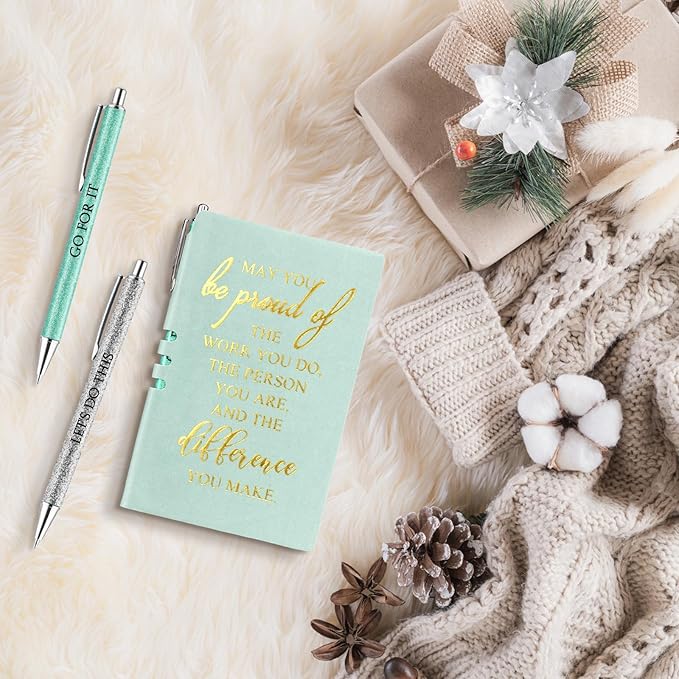 5 Pcs Employee Appreciation Gift Christmas Leather Journal Notebook 3 Ballpoint Pens with Box Thank You for Nurse Medical Assistant Coworker Teacher Social Worker Vet Tech Volunteer(Green)