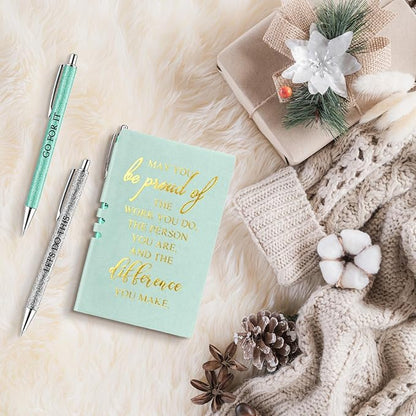 5 Pcs Employee Appreciation Gift Christmas Leather Journal Notebook 3 Ballpoint Pens with Box Thank You for Nurse Medical Assistant Coworker Teacher Social Worker Vet Tech Volunteer(Green)