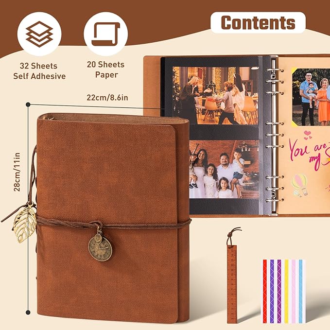 Travel Scrapbook Album Waterproof Large Photo Album with Writing Space 64 Pages Self Adhesive & 40 Journaling Pages DIY Memory Photo Book Photo Scrapbook Album Kit for Wedding Family Vacation