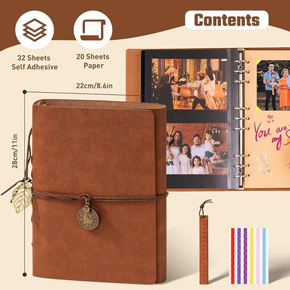 Travel Scrapbook Album Waterproof Large Photo Album with Writing Space 64 Pages Self Adhesive & 40 Journaling Pages DIY Memory Photo Book Photo Scrapbook Album Kit for Wedding Family Vacation