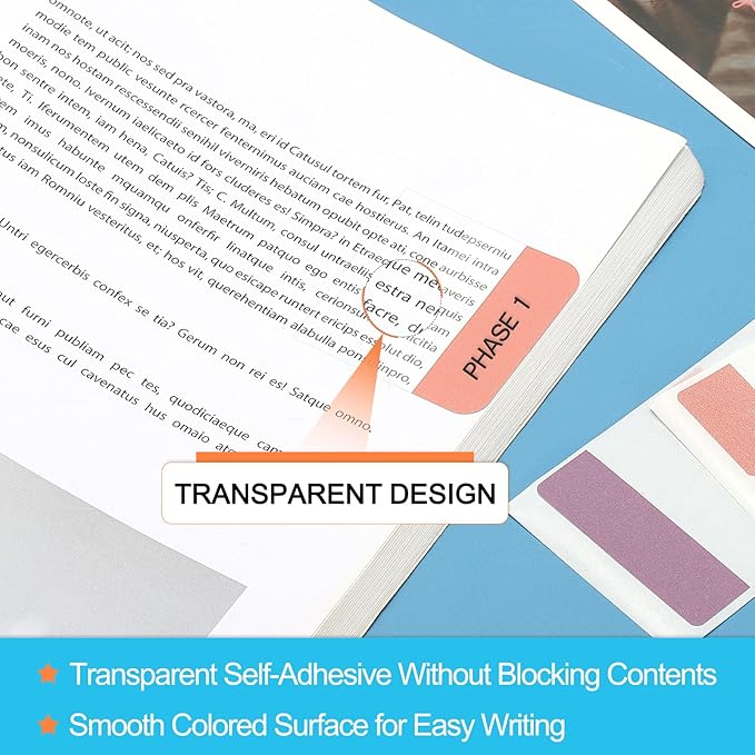 PATIKIL Clear Index Sticky Tabs, 480 Pcs Small Transparent Sticky Notes Bookmarks Planner Stickers Page Tabs for Office Notebooks File Folder Ledger Book, Gradient Blue