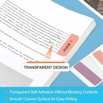 PATIKIL Clear Index Sticky Tabs, 480 Pcs Medium Transparent Sticky Notes Bookmarks Planner Stickers Page Tabs for Office Notebooks File Folder Ledger Book, Gradient Blue