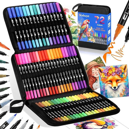 Coloring Markers Dual Brush Tip - 72 Colors Watercolor Fine Point Art Marker - Double Sided Colored Pen for Adult Kids Artist Drawing Painting Calligraphy Journaling Lettering - Perfect School Supply