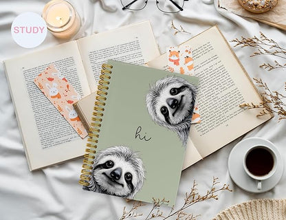 Sloth Notebook Journal,Green Cute Animal Notebook Journal for School Women Teen Girls Kids,Gifts for Sloth Lovers,Hardcover Spiral Notebooks for Work Notes Journaling,5.5x8.3 Inch