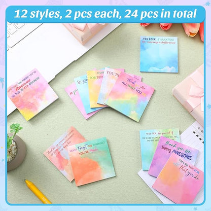 Yinder 24 Pcs Employee Appreciation Sticky Notes Xmas Gift Bulk Motivation Note Pads Mini Inspirational Note Gift for Teacher Nurse Staff Coworker Office Supply 3 x 3'' (Appreciation,Watercolour)