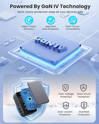 USB C Charger Block 200W with Wall Plug,6 Ports GaN IV Charging Station Hub,QC4.0+PD 65W USB C Laptop Charger Adapter Compatible with MacBook Air/Pro,DELL,iPhone 17/16/15,iPad,Steam Deck,Galaxy-Black