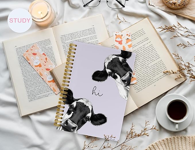 Cow Notebook Journal,Purple Cute Animal Notebook Journal for School Women Teen Girls Kids,Gifts for Cow Lovers,Hardcover Spiral Notebooks for Work Notes Journaling,5.5x8.3 Inch