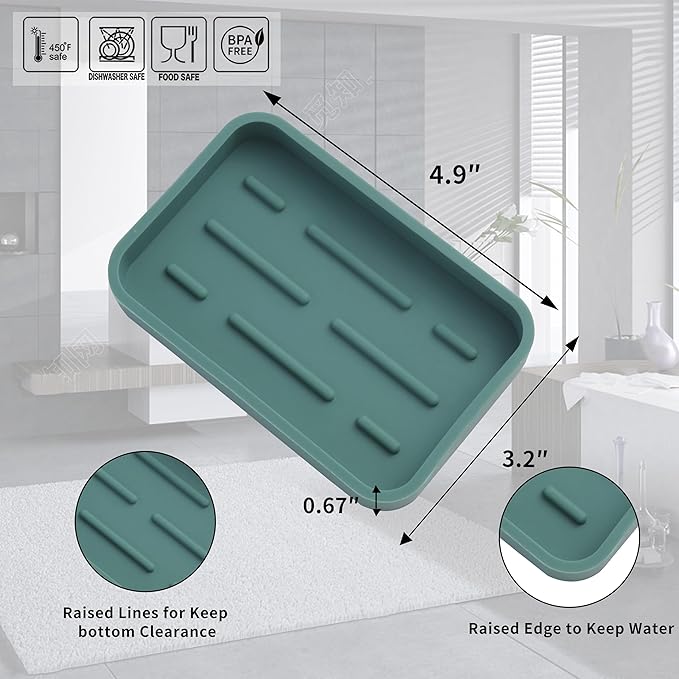 Silicone Kitchen Sink Organizer Tray for Multiple Usage,Easy Clean Sponges Holder for Kitchen Bathroom Counter or Sink,Dish Soap Dispenser,Scrubber,Bottle,Cup Green 4.9”x 3.2”