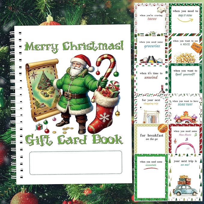 Merry Christmas Gift Card Holder Book - DIY Spiral-Bound with Surprises, College Survival & Graduation Gift, Greeting Card Keeper for Holidays （S13）