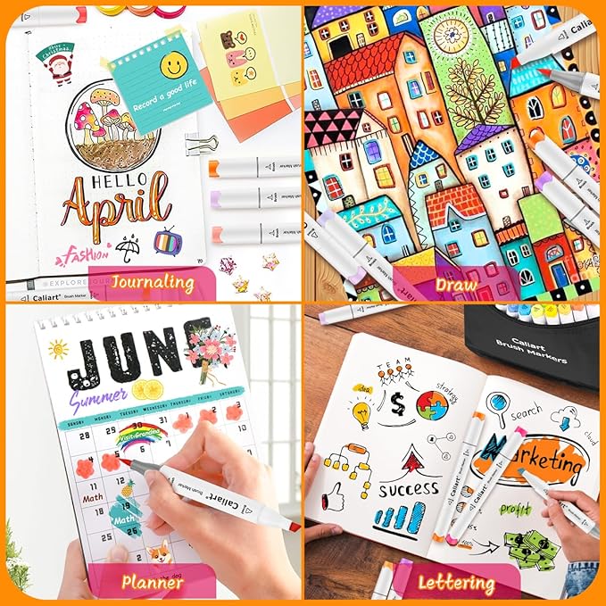 Caliart 121 Colors Alcohol Based Markers, Dual Tip Art Marker Set Chisel & Fine, Permanent Colored Pens for Adults Coloring Book Artists Sketch Illustration Drawing Supplies Gifts