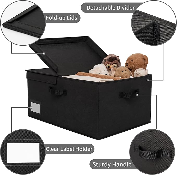 GRANNY SAYS Fabric Storage Bin with Lid, Linen Closet Organizers and Storage Baskets, Large Storage Box, Clothes Bins for Closet Organizing, Jumbo, Black, 1-Pack