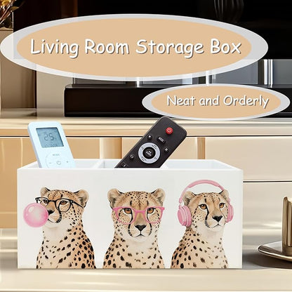 Trendy Funny Leopard Pen Pencil Holder Organizer for Desk, Cheetah Room Decor, Preppy Girly Y2k Aesthetic Cheetah Wooden Box Block Sign for Home Office Tabletop Decor