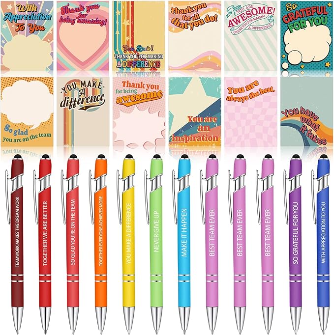 Geyee 24 Pcs Retro Employee Sticky Notes with Funny Pens Fun Notepads for Adults Coworkers Nurse 3 x 4 Inch to Do List Notepads with Sayings Pen for Lab Week Gifts Teacher Office Supplies