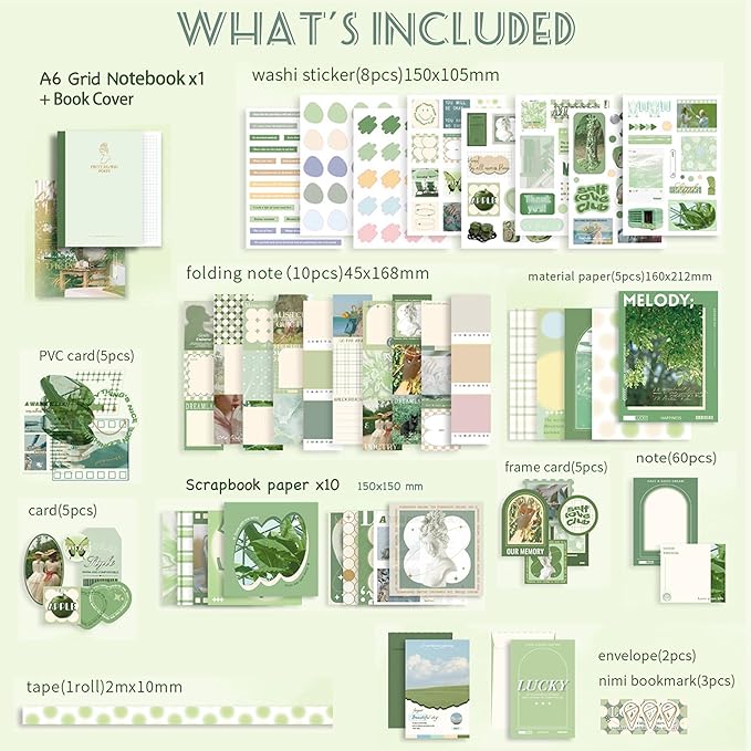 Aromoty Scrapbooking Supplies Kit, Garden Cottage Aesthetic Vintage Scrapbook Kit for Bullet Junk Journal A6 Grid Notebook Journaling Supplies Flower DIY Craft Birthday Gifts for Women Kid Teen Girl